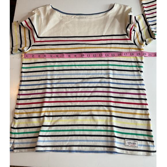 New Authentic Talbots Shirt  M Cream Multi Colored Stripe Blue Red Knit LS Top - Picture 3 of 7